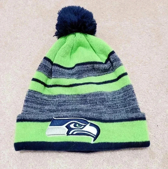 Seattle Seahawks Hat unisex Neon Green NFL Sideline Sport Pom Cuffed Embroidered - Picture 1 of 8